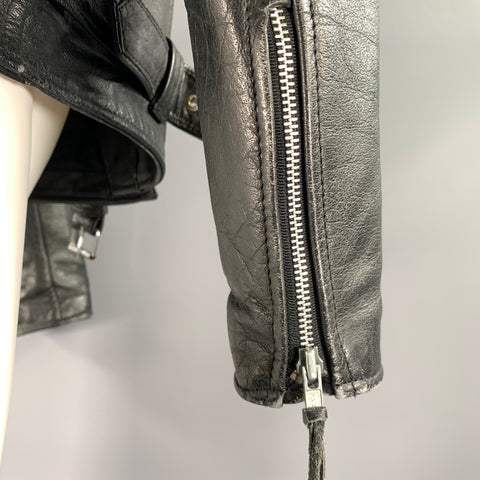 UNIK Size 42 Black Leather Moto Racer Jacket