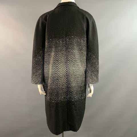 NEIMAN MARCUS Size XL Black White Polyester Blend Herringbone Open Front Coat