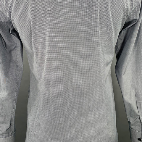 Chemise Eton Taille L Coton Manches Longues Gris Points Blancs
