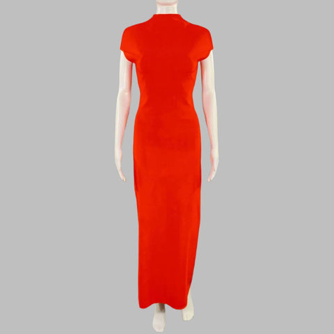 ALAIA Size 4-Sculpting Corset Red Viscose Blend Cap Sleeves Maxi Gown Dress