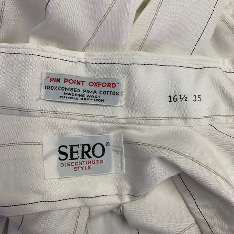 SERO Size 16.5 White Beige Stripe Cotton One Pocket Long Sleeve Shirt
