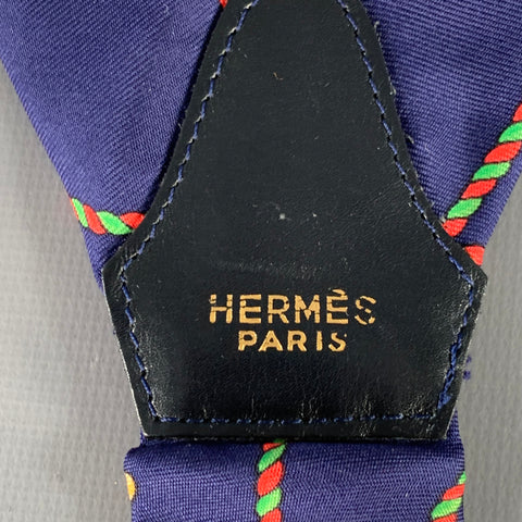 HERMES Black Gold Tassels Satin Leather Suspenders