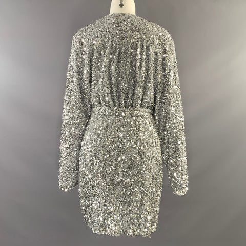 ROTATE Size XS Silver Polyester Sequined Wrap Dress