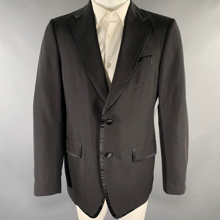 SALVATORE FERRAGAMO Size 40 Regular Black Silk Notch Lapel Sport Coat