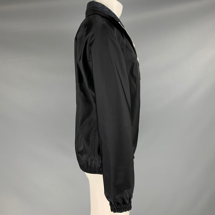 LOUIS VUITTON Size 40 Black Monogram Polyamide Hidden Hood Reversible Jacket