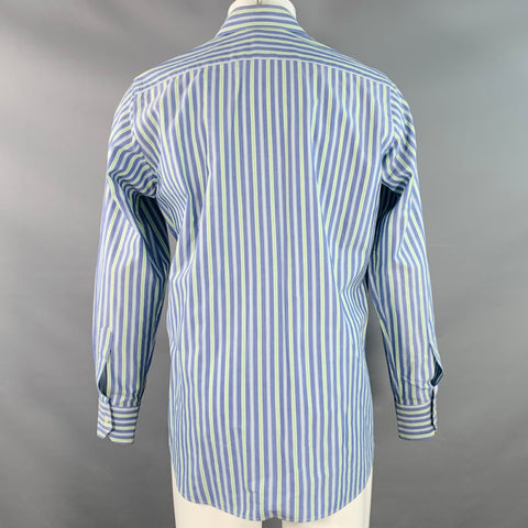 ETRO Size M Blue Green Stripe Cotton Spread Collar Long Sleeve Shirt