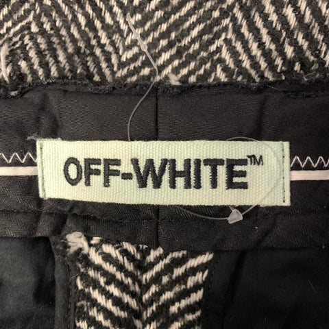 OFF-WHITE Size 30 White Black Herringbone Acrylic Blend Pleated Pants