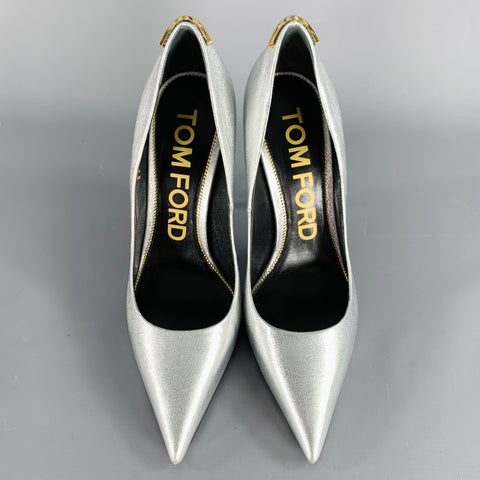 TOM FORD Size 8 Silver Gold Sheepskin Leather Metallic Pointed Toe Heels Pumps