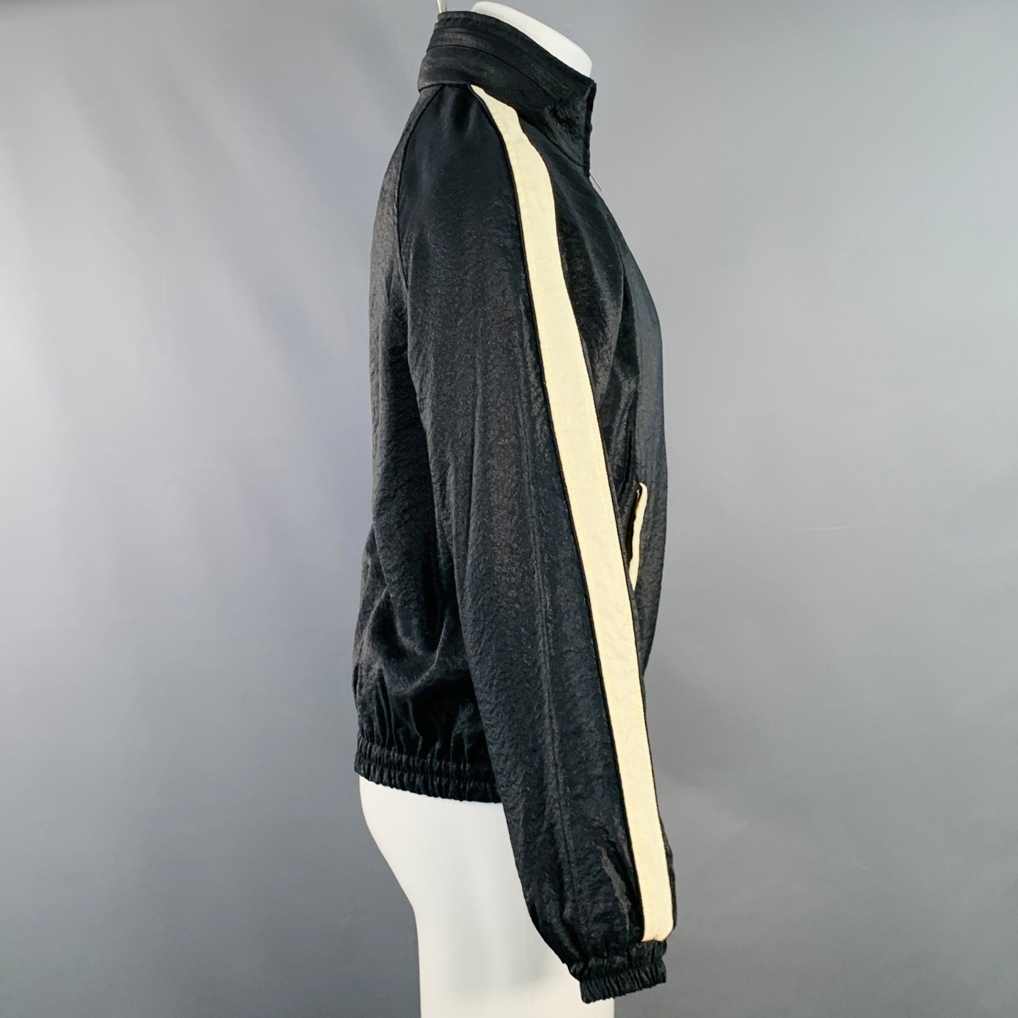 SAINT LAURENT Size 40 Black White Viscose Blend Zip Up Track