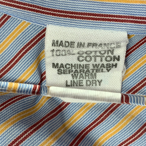 CHARVET Size L Blue Red Yellow Stripe Cotton Curved Cutaway Long Sleeve Shirt