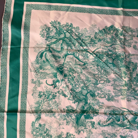 CHRISTIAN DIOR Teal Ivory Landscape Silk Scarves