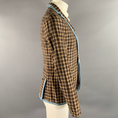 KOLOR Size 38 Brown Camel Plaid Ramie Nylon Notch Lapel Sport Coat