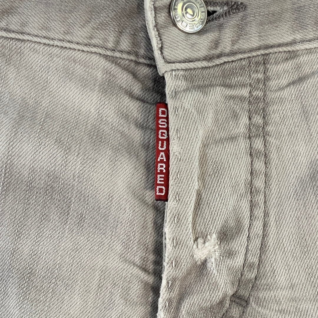 DSQUARED2 Size 36 Grey Distressed Cotton Blend Slim Cut Jeans