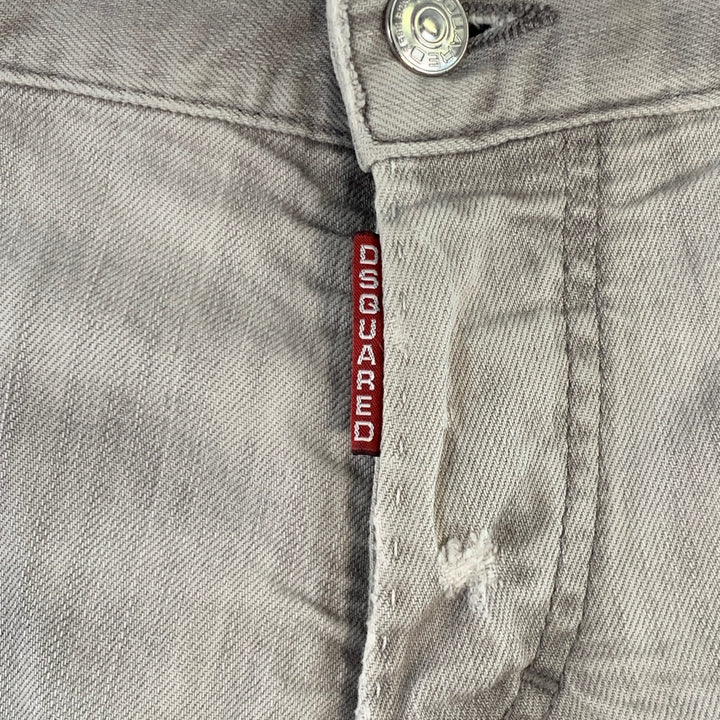 DSQUARED2 Size 36 Grey Distressed Cotton Blend Slim Cut Jeans