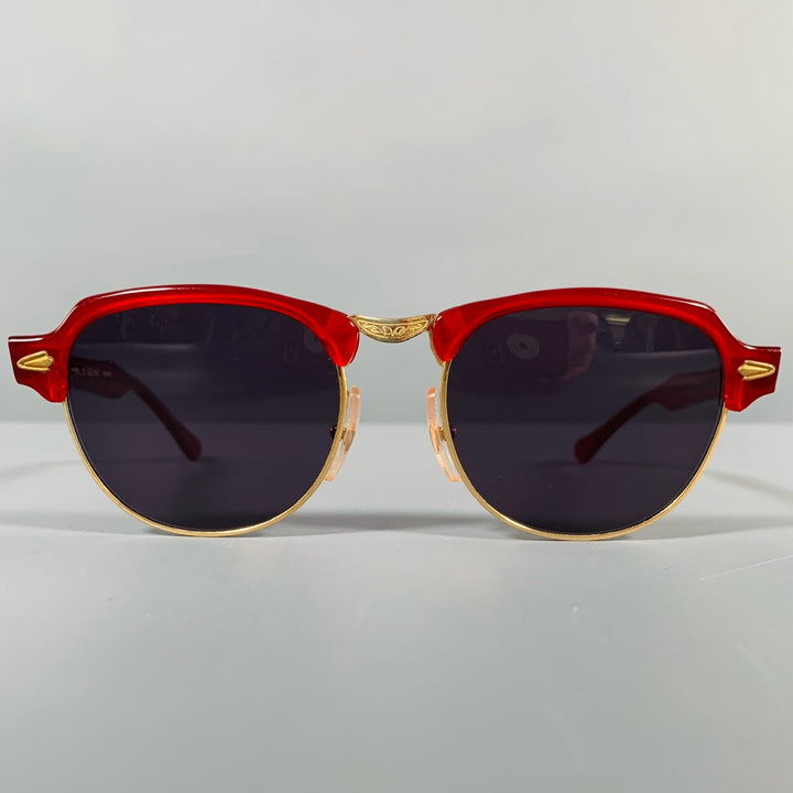VINTAGE Red Gold Acetate Metal Etched Sunglasses