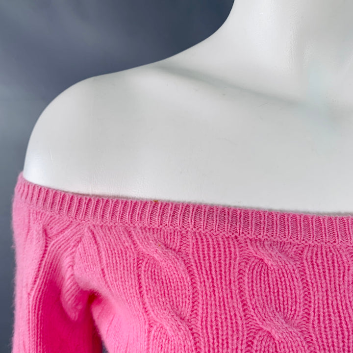 RALPH LAUREN Size M Pink Cashmere Cable Knit Off Shoulder Pullover