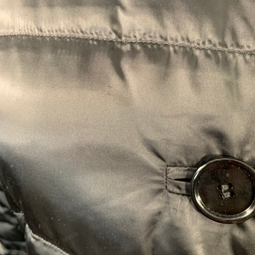 PRADA Size 6 Black Polyamide Quilted Fur Collar Button Down Coat