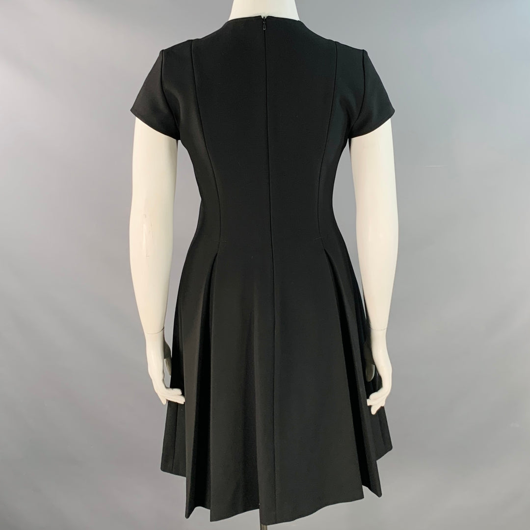 EMPORIO ARMANI Size 12 Black Polyester Blend Pleated Short Sleeve V-Ne Sui Generis Designer Consignment EMPORIO ARMANI Size 12 Black Polyester Blend Pleated Short Sleeve V-Ne Sui Generis Designer Consignment