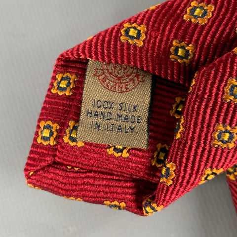 LUCIANO BARBERA Burgundy Orange Abstract Floral Silk Tie