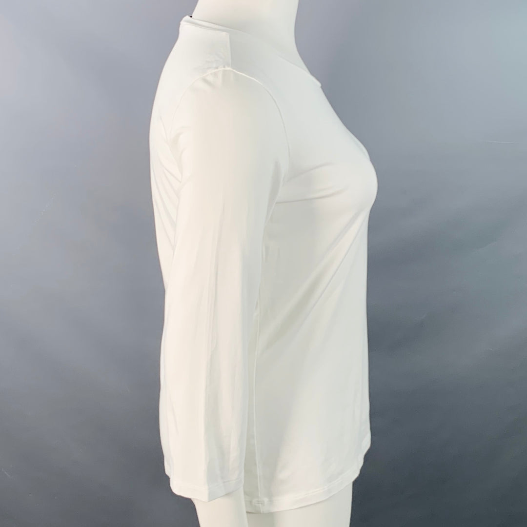 MAX MARA Size L White Cotton Jersey 3/4 Sleeves Crew Neck Pullover