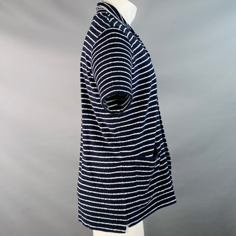 ORLEBAR BROWN Size M Navy White Pinstripe Cotton Terry Two Pockets Short Sleeve Shirt