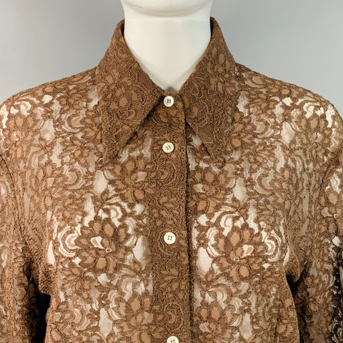 DOLCE & GABBANA Vintage Size L Brown Rayon Blend Lace Pointed Collar Shirt