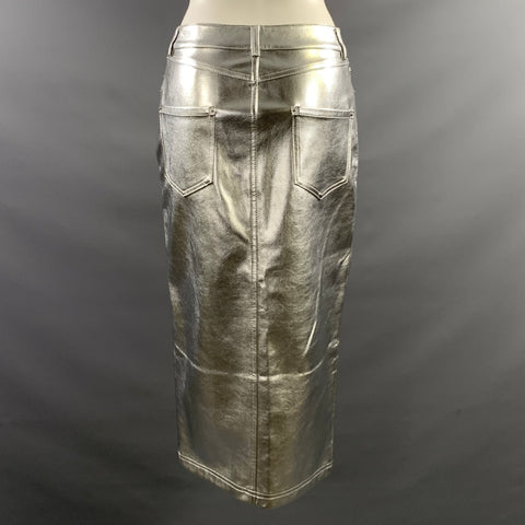 STAUD Size 2 Silver Polyeurethane Metallic Pencil Skirt