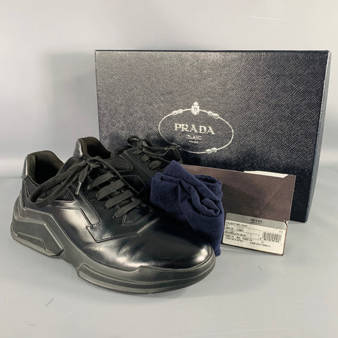 PRADA Size 7.5 Black Mesh Leather Sneakers