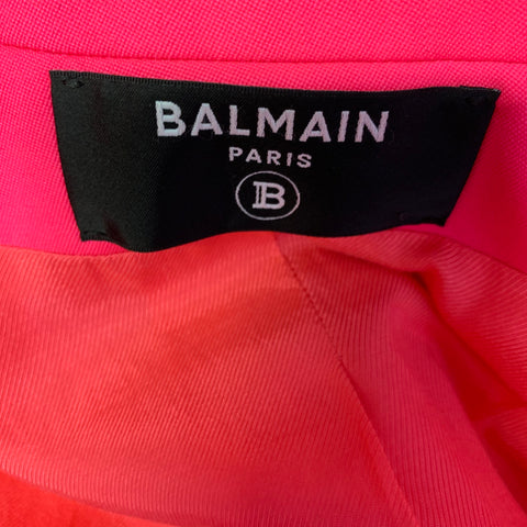 BALMAIN Size M Pink Neon Wool Double Breasted Coat