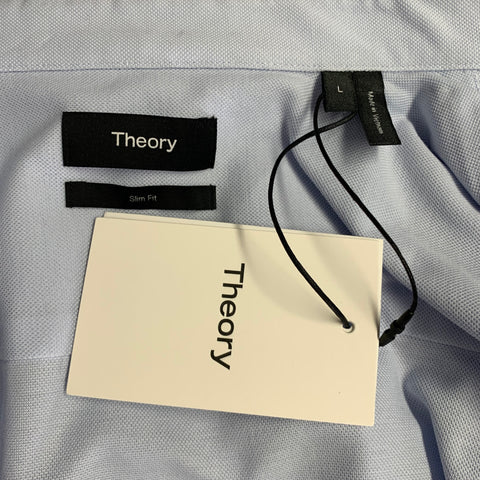 THEORY Size L Light Blue Knit Cotton Blend Button Down Long Sleeve Shirt