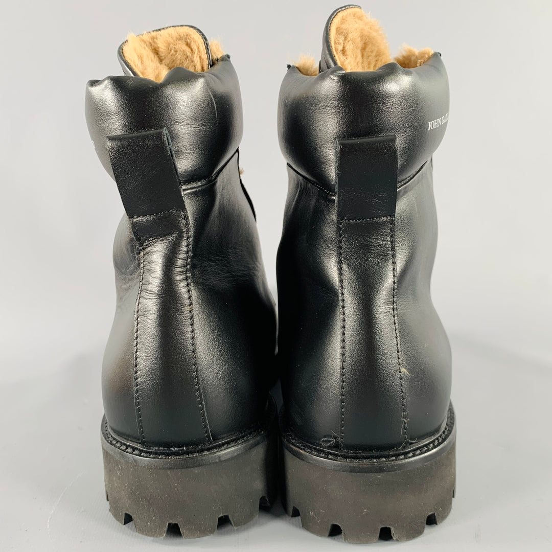 JOHN GALLIANO Size 10 Black Leather Lace-Up Boots