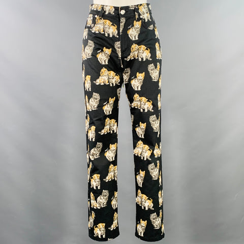 MSGM Size 4 Black Khaki White Cats Cotton Jean Cut Casual Pants