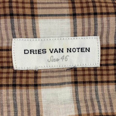 DRIES VAN NOTEN Size 36 Tan Cream Plaid Cotton One Pocket Long Sleeve Shirt