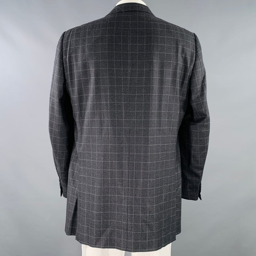 ERMENEGILDO ZEGNA Size 48 Long Grey Charcoal Window Pane Wool Sport Coat