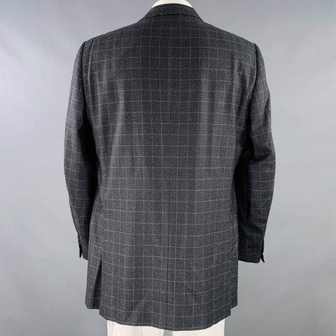 ERMENEGILDO ZEGNA Size 48 Long Grey Charcoal Window Pane Wool Sport Coat