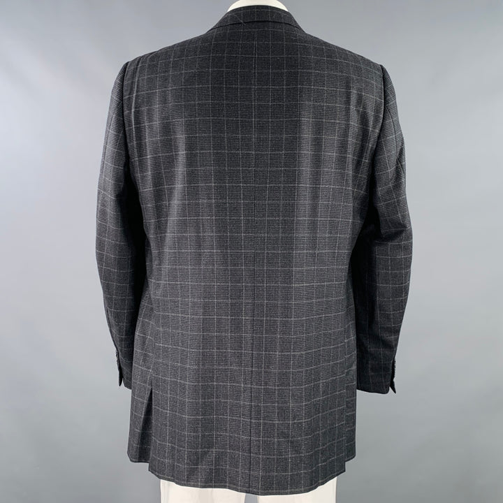 ERMENEGILDO ZEGNA Size 48 Long Grey Charcoal Window Pane Wool Sport Coat