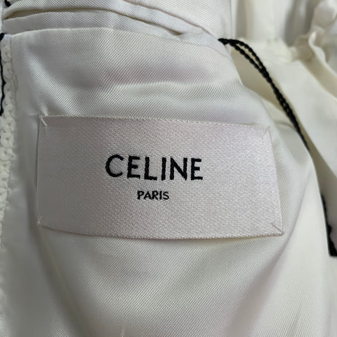 CELINE Size 36 Beige Black Sequined Polyester Notch Lapel Sport Coat