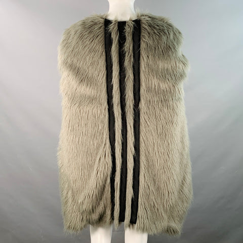 Y-3 Size M Grey Black Shaggy Faux Fur Double Breasted Cocoon Cape Vest