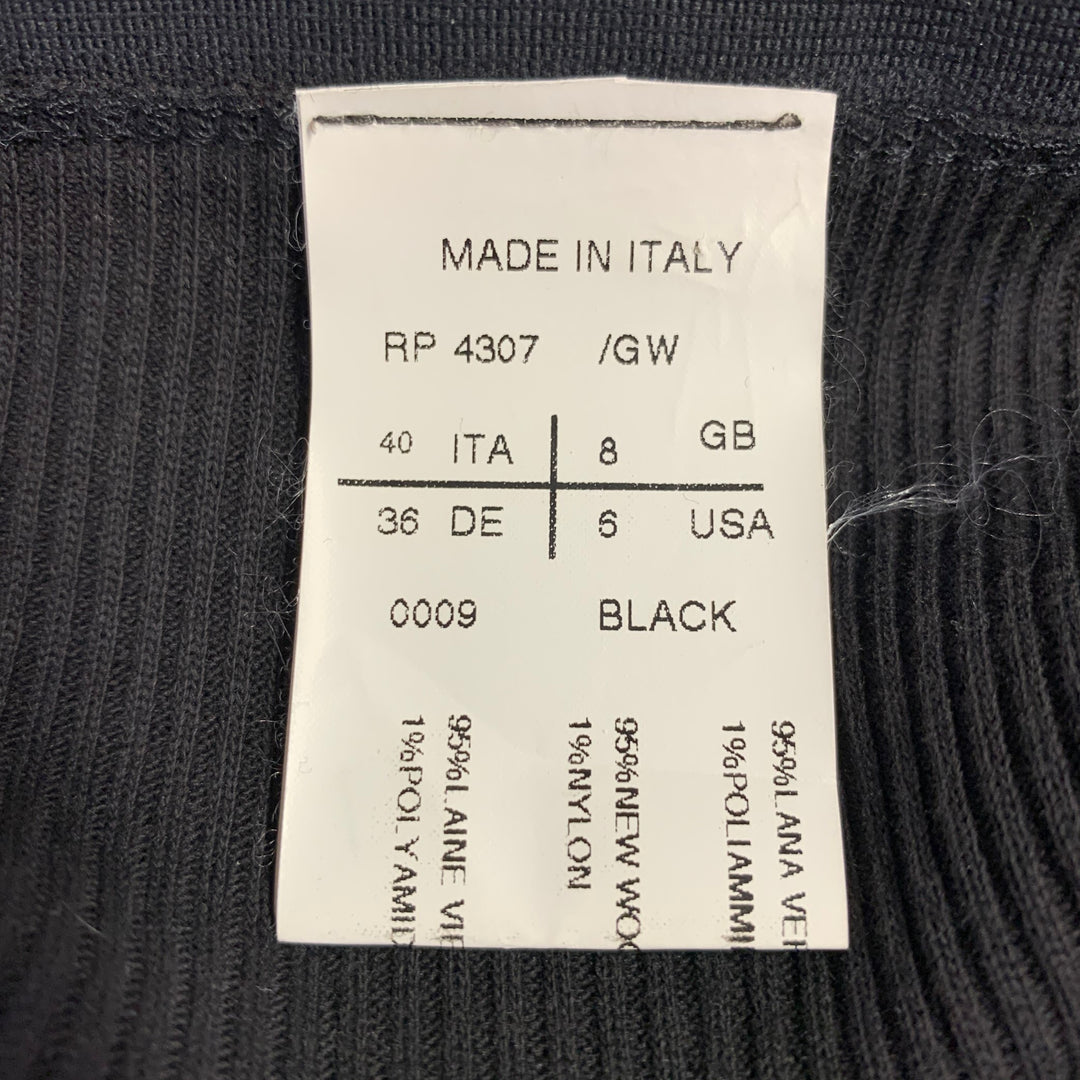 RICK OWENS Size 6 Black Wool Blend Raw Edge Midi Skirt