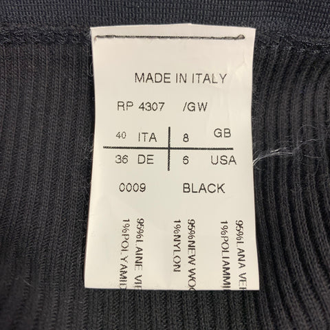 RICK OWENS Size 6 Black Wool Blend Raw Edge Midi Skirt