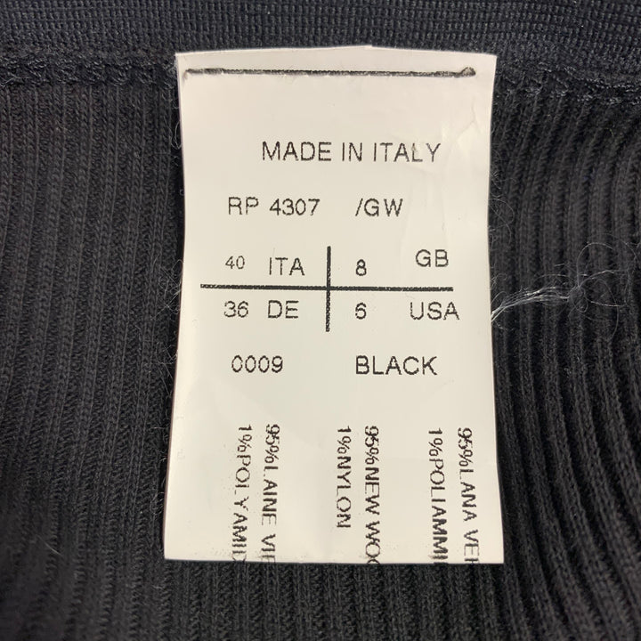 RICK OWENS Size 6 Black Wool Blend Raw Edge Midi Skirt