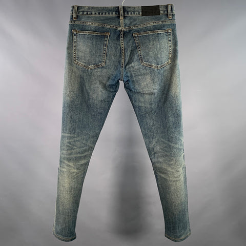 CLUB MONACO Size 31 Blue Cotton Blend Tapered Contrast Stitch Jeans