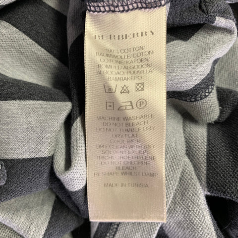 BURBERRY Size S Grey Charcoal Stripe Cotton Half Placket Polo