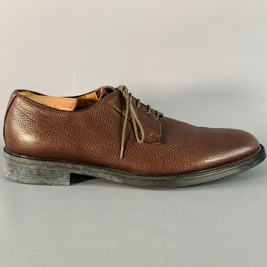 BARNEY'S NEW YORK Size 11 Brown Pebble Grain Leather Derby Lace-Up Shoes