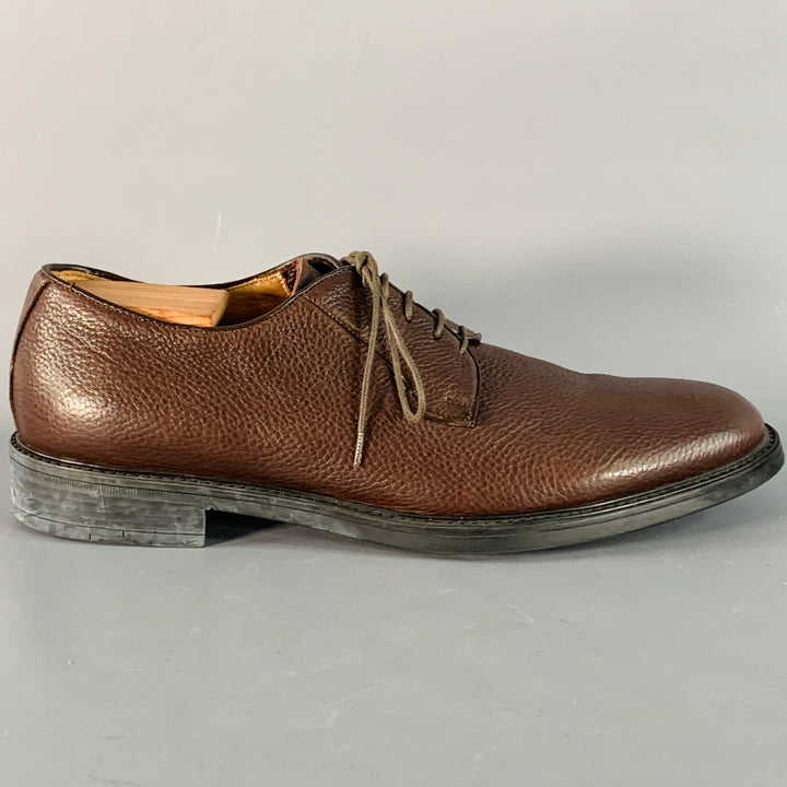 BARNEY'S NEW YORK Size 11 Brown Pebble Grain Leather Derby Lace-Up Shoes