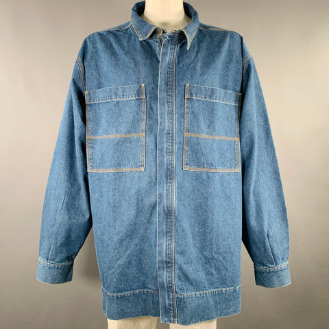 WILLY CHAVARRIA Size XL Blue Cotton Oversized Shirt Coat