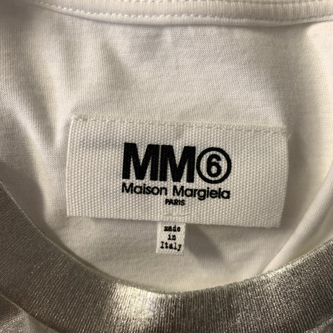MM6 MAISON MARGIELA Size XS Silver White Cotton Metallic T Shirt Womens