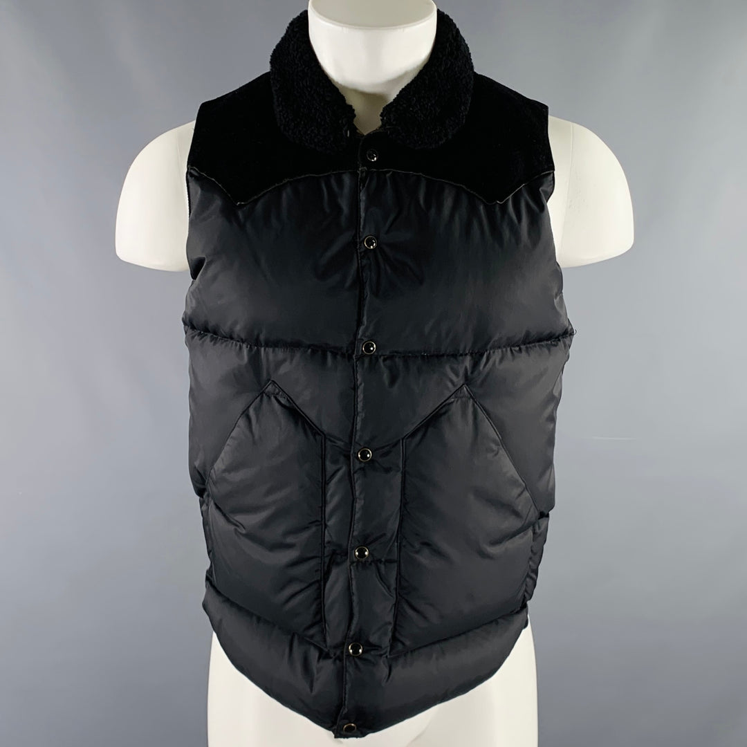 ROCKY MOUNTAIN FEATHERBED Size 38 Black Quilted Nylon Snaps Vest 