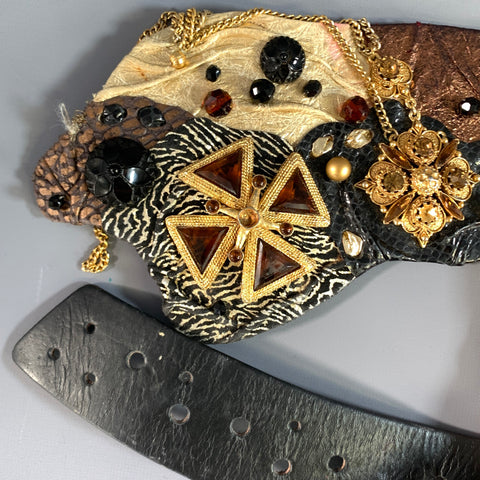 PAULA K Black Gold Patchwork Leather Belt
