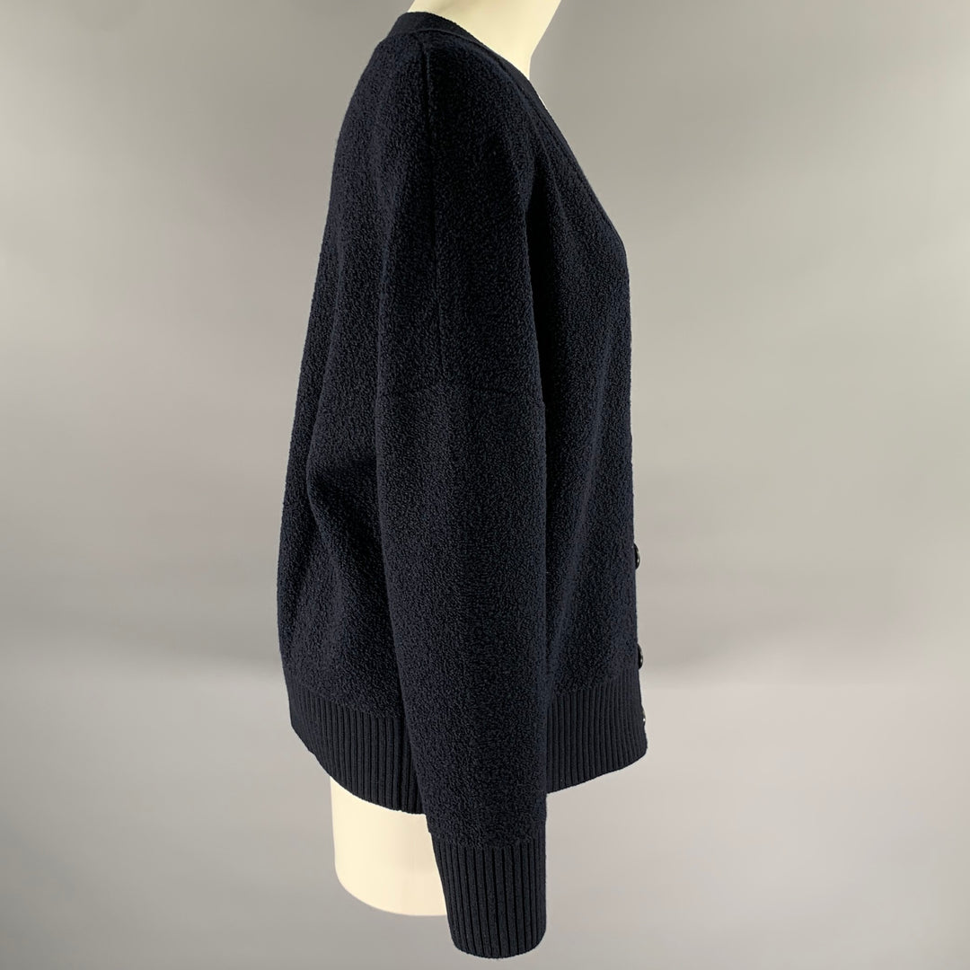 AKRIS Size L Navy Wool Polyamide Cashmere Boucle Cardigan